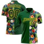 Personalized Tropical Pattern Golf Polo Shirt with Pineapples, Palm Leaves, Flowers - Custom Name & Number - Performance Wear