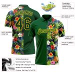 Personalized Tropical Pattern Golf Polo Shirt with Pineapples, Palm Leaves, Flowers - Custom Name & Number - Performance Wear