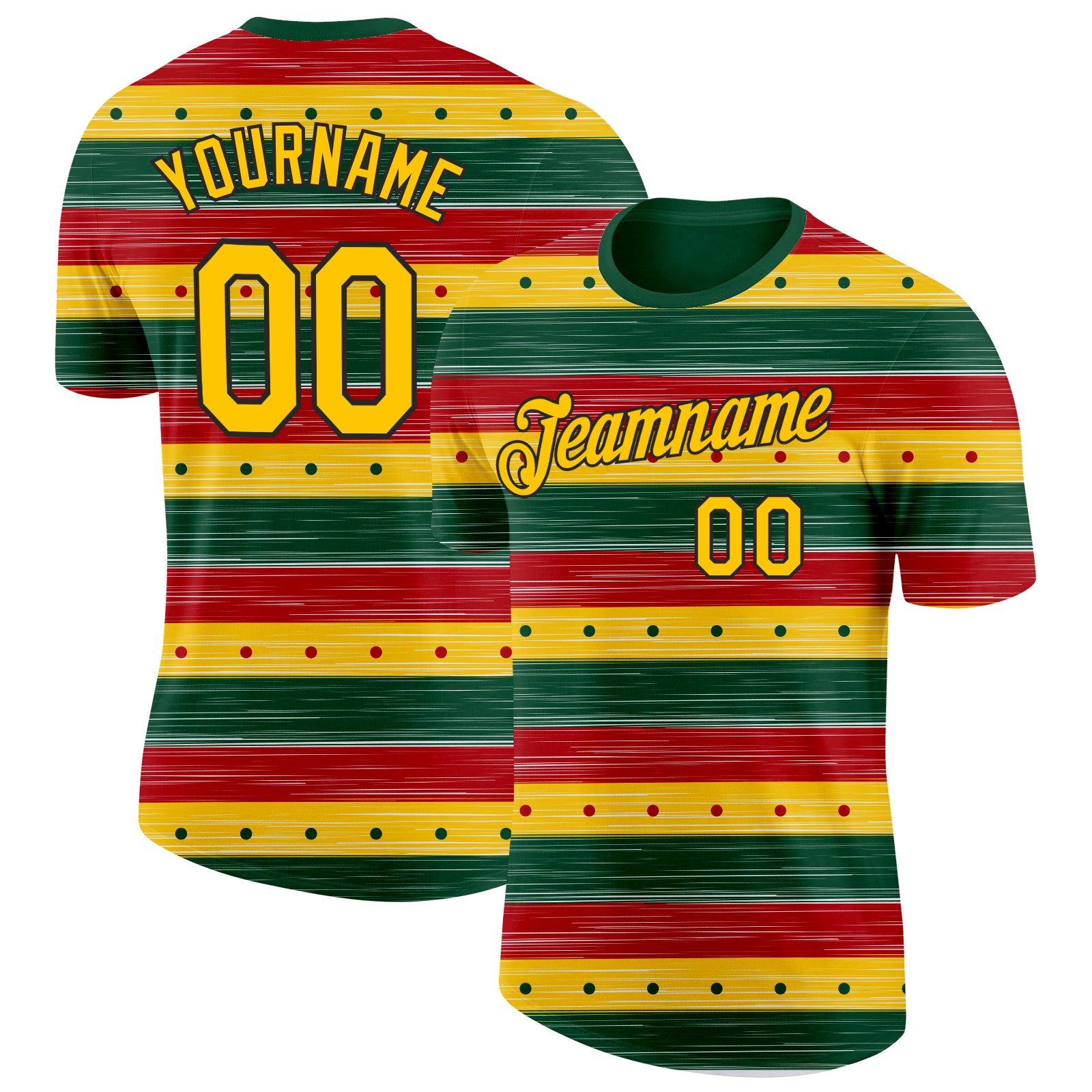 Personalized Black History Month 3D Pattern T-Shirt for Team - Custom Name & Number in Green Yellow-Black Design Personalized