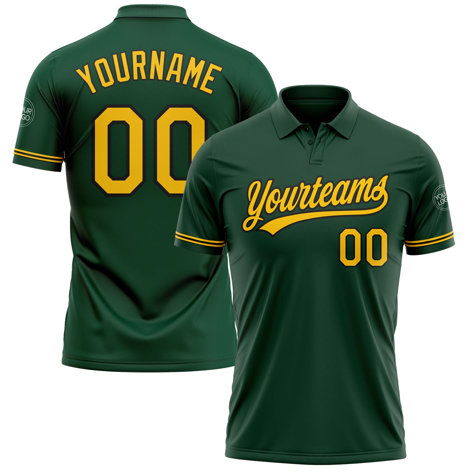 Custom Name Number Personalized Golf Polo Shirt - Green Yellow Black Performance Vapor Team Apparel Personalized Green Yellow-Black