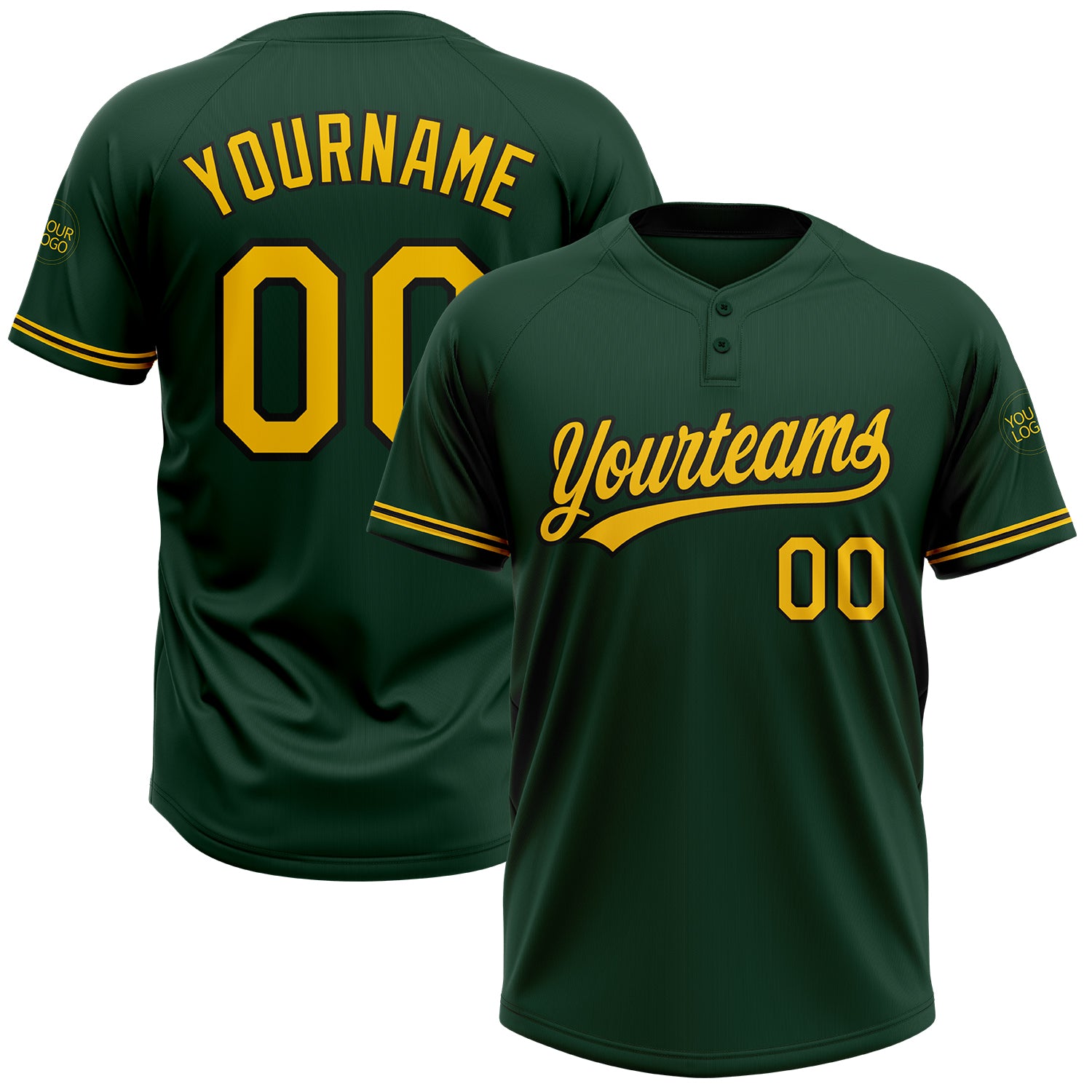 Custom Name and Number Softball Jersey - Personalized Unisex Green Yellow-Black Two-Button Design Personalized Green Yellow-Black
