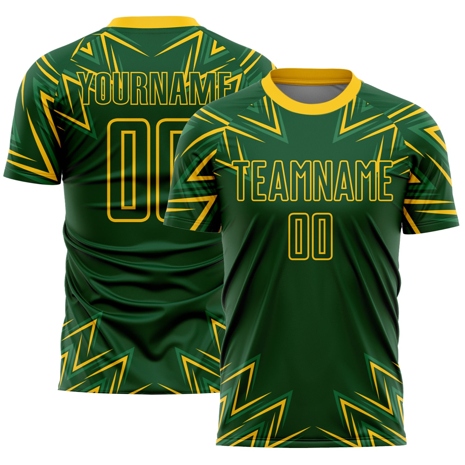 Custom Name and Number Soccer Uniform Jersey - Personalized Green Yellow Geometric Shapes Design Personalized Green Yellow