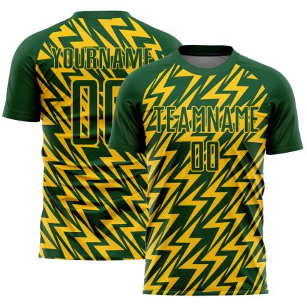 Custom Name Number Soccer Jersey Sublimation Lightning Design Green Yellow Team Uniform Personalized Green Yellow Lightning
