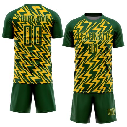 Custom Name Number Soccer Jersey Sublimation Lightning Design Green Yellow Team Uniform Personalized Green Yellow Lightning