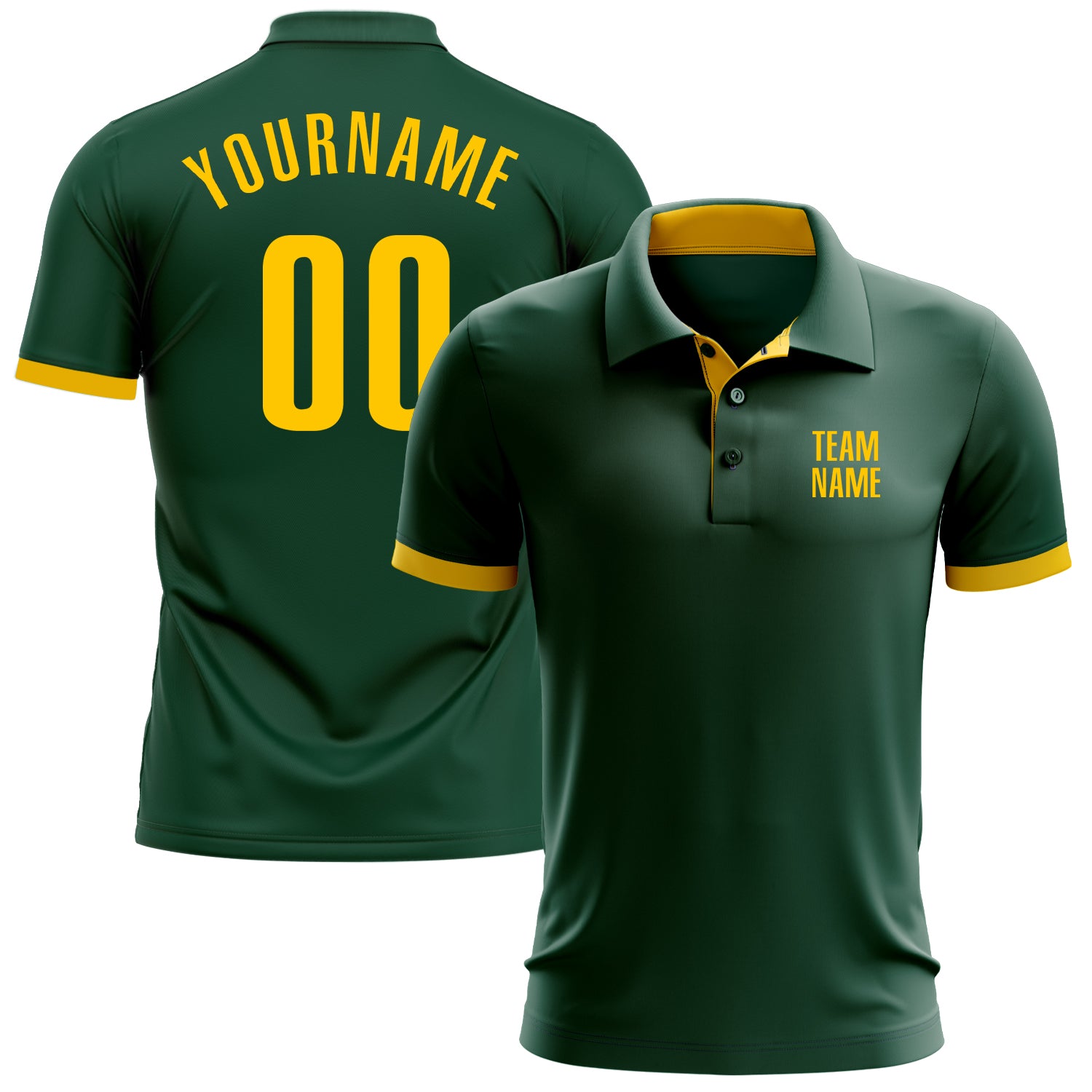 Custom Team Name Number Performance Golf Polo Shirt Green Yellow Personalized Personalized Green Yellow Performance Golf