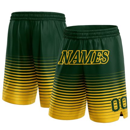 Custom Name Number Basketball Shorts, Authentic Fashion, Green Yellow Pinstripe Fade Design Personalized Green Yellow Pinstripe