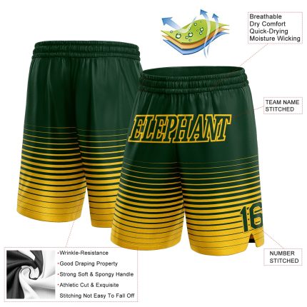 Custom Name Number Basketball Shorts, Authentic Fashion, Green Yellow Pinstripe Fade Design Personalized Green Yellow Pinstripe