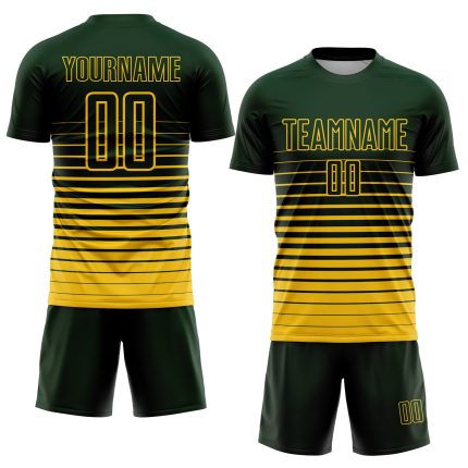 Custom Name Number Soccer Uniform Jersey - Personalized Green Yellow Fade Pinstripe Fashion Design Personalized Green Yellow