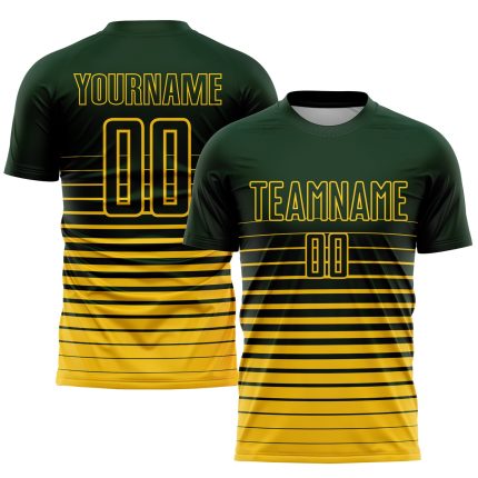 Custom Name Number Soccer Uniform Jersey - Personalized Green Yellow Fade Pinstripe Fashion Design Personalized Green Yellow