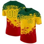 Custom Black History Month Performance T-Shirt with 3D Green Yellow-Red Pattern, Team Name & Number Personalized Green Yellow-Red