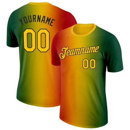 Custom Name and Number Black History Month T-Shirt - Gradient Green Yellow Red-Black 3D Pattern Design, Performance Wear