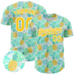 Custom Name and Number 3D Pineapple Design Baseball Jersey - Personalized Green Yellow-White Team Apparel Personalized Green
