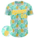 Custom Name and Number 3D Pineapple Design Baseball Jersey - Personalized Green Yellow-White Team Apparel Personalized Green
