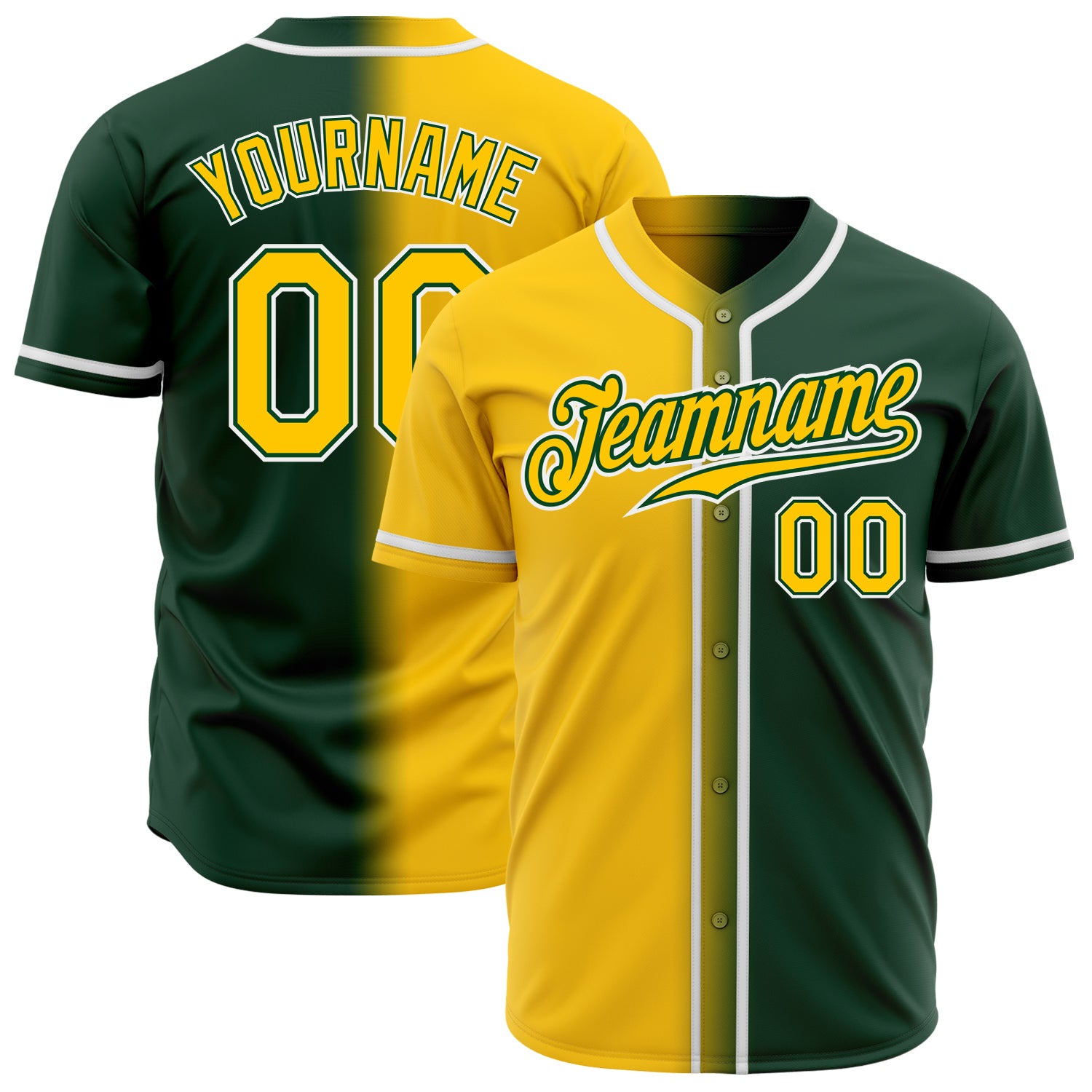Custom Name Number Authentic Gradient Baseball Jersey Green Yellow White Fashion Personalized Green Yellow-White Authentic