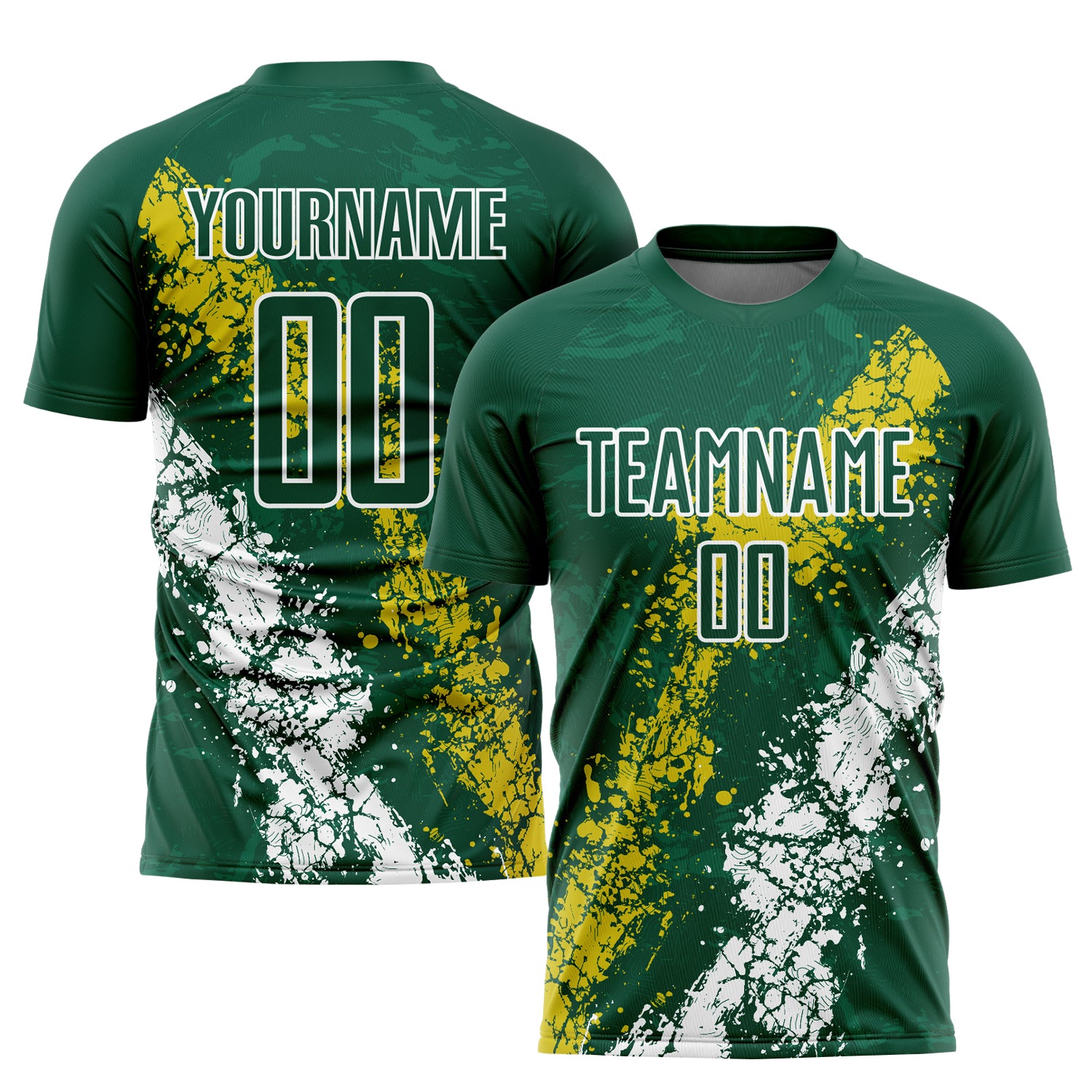 Custom Soccer Jersey with Personalized Name and Number in Green Yellow-White Sublimation Design Personalized Green Yellow-White