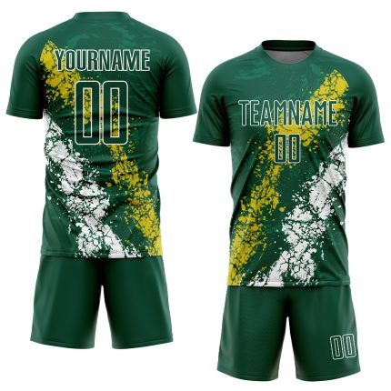 Custom Soccer Jersey with Personalized Name and Number in Green Yellow-White Sublimation Design Personalized Green Yellow-White