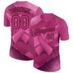 Custom Team Name Number 3D Pink Ribbon Breast Cancer Performance T-Shirt - Personalized Hot Pink Black Design Personalized