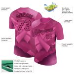 Custom Team Name Number 3D Pink Ribbon Breast Cancer Performance T-Shirt - Personalized Hot Pink Black Design Personalized