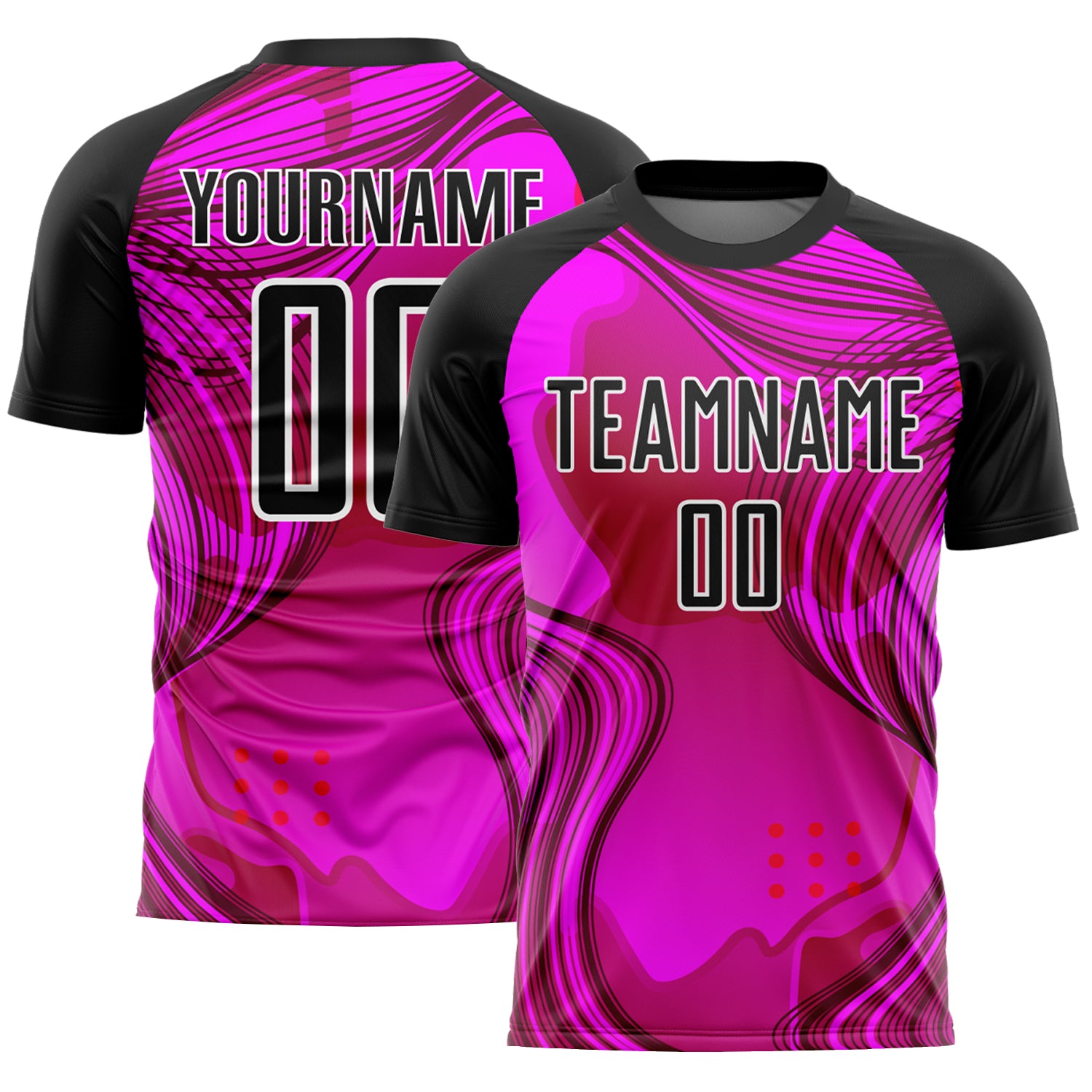 Custom Name Number Soccer Jersey Hot Pink Black White Waves Uniform Personalized for Team Personalized Hot Pink Black-White