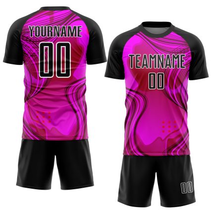 Custom Name Number Soccer Jersey Hot Pink Black White Waves Uniform Personalized for Team Personalized Hot Pink Black-White