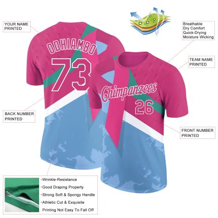 Hot Pink Breast Cancer 3D Ribbon T-Shirt Custom Name & Number Performance Tee Personalized Hot Pink Light Blue-White 3D Pink