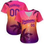 Custom Name & Number Baseball Jersey with 3D Hot Pink Purple Hawaii Palm Tree Design - Personalized Team Apparel Personalized