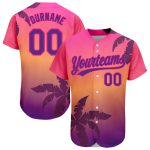 Custom Name & Number Baseball Jersey with 3D Hot Pink Purple Hawaii Palm Tree Design - Personalized Team Apparel Personalized