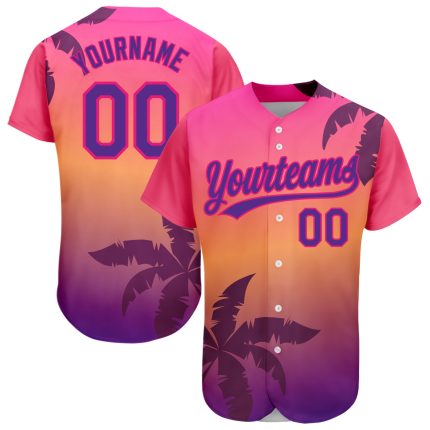 Custom Name & Number Baseball Jersey with 3D Hot Pink Purple Hawaii Palm Tree Design - Personalized Team Apparel Personalized