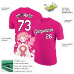 Custom Team Name and Number 3D Pink Ribbon Breast Cancer T-Shirt - Personalized Hot Pink and Black Performance Shirt Personalized