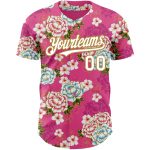 Custom Name and Number Baseball Jersey with Hot Pink White Gold 3D Pattern, Northeast China Big Flower Design Personalized