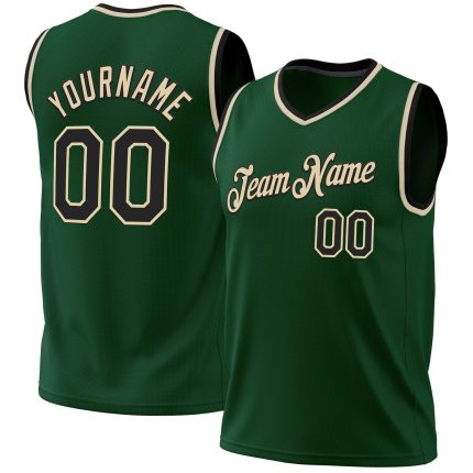 Custom Name and Number Authentic Basketball Jersey in Hunter Green and Black-Cream - Personalized Throwback Style Personalized
