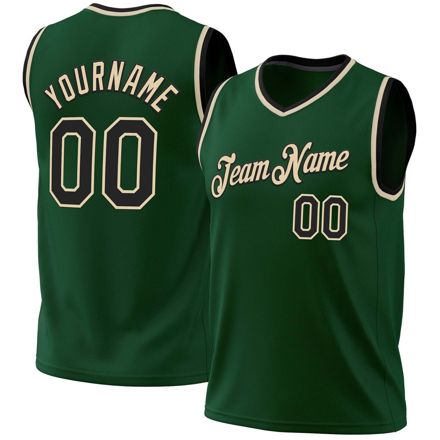Custom Name and Number Authentic Basketball Jersey in Hunter Green and Black-Cream - Personalized Throwback Style Personalized