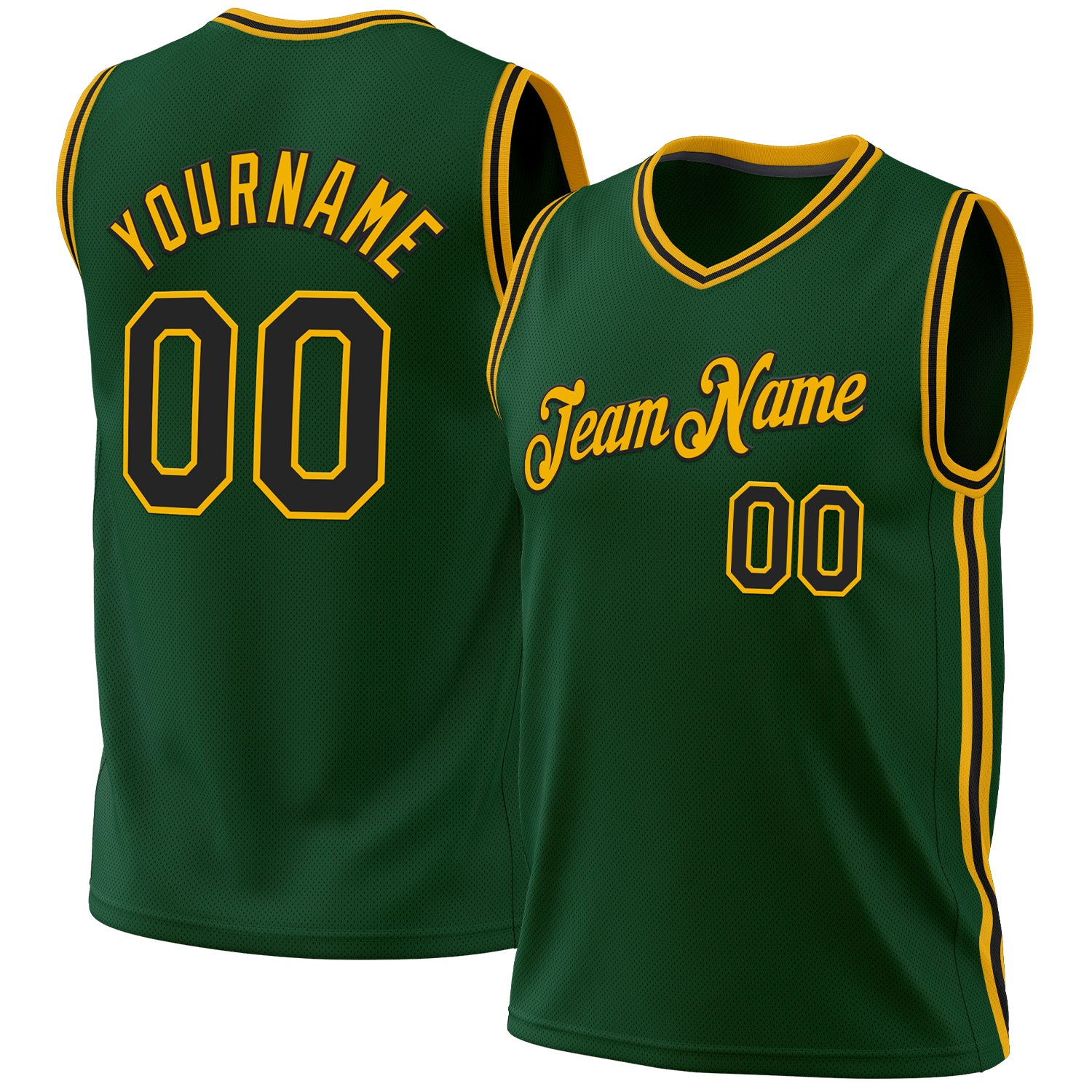 Custom Name Number Basketball Jersey - Personalized Hunter Green Black Gold Authentic Throwback Personalized Hunter Green