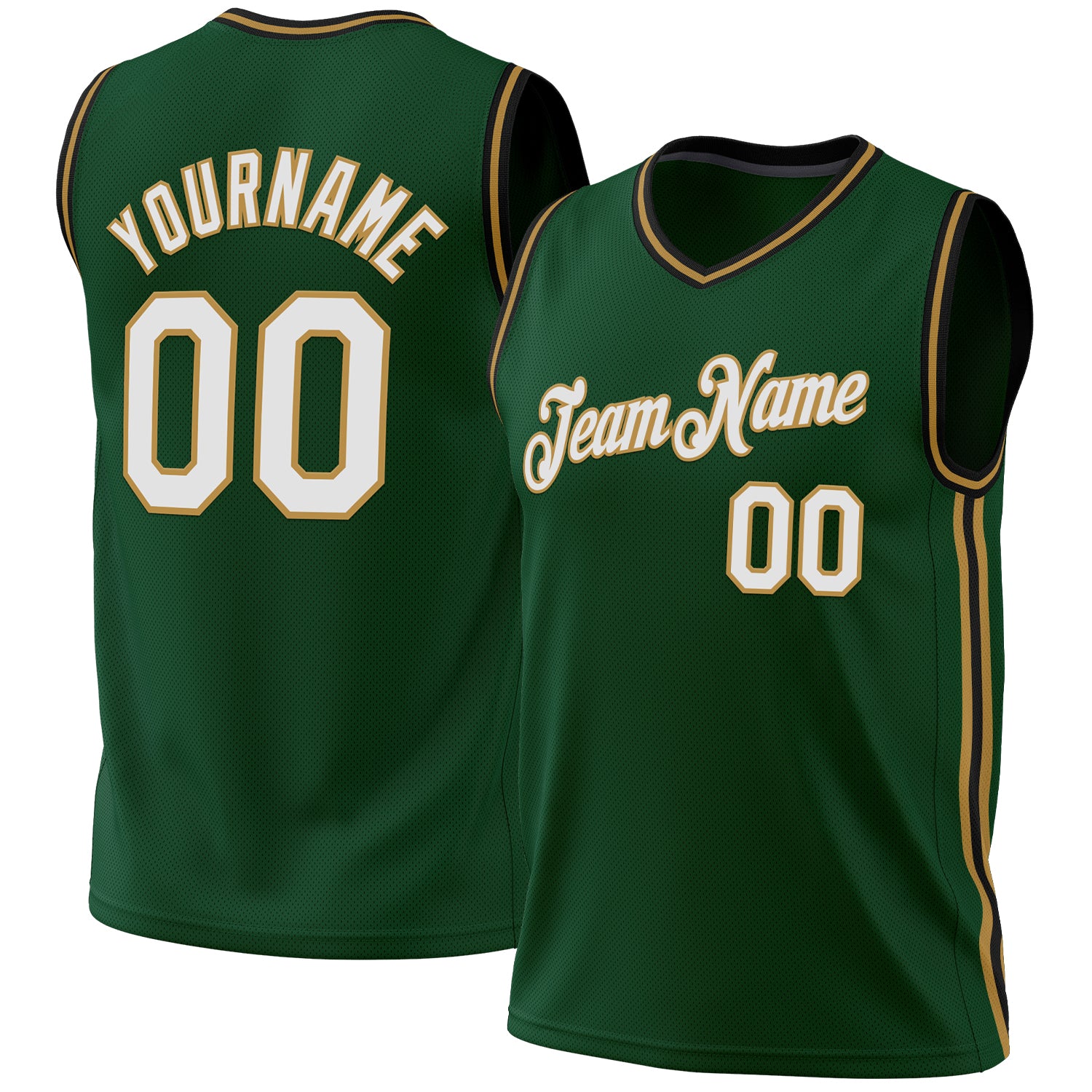 Custom Hunter Green Black Old Gold Basketball Jersey - Authentic Throwback Design Personalized Hunter Green Black-Old Gold