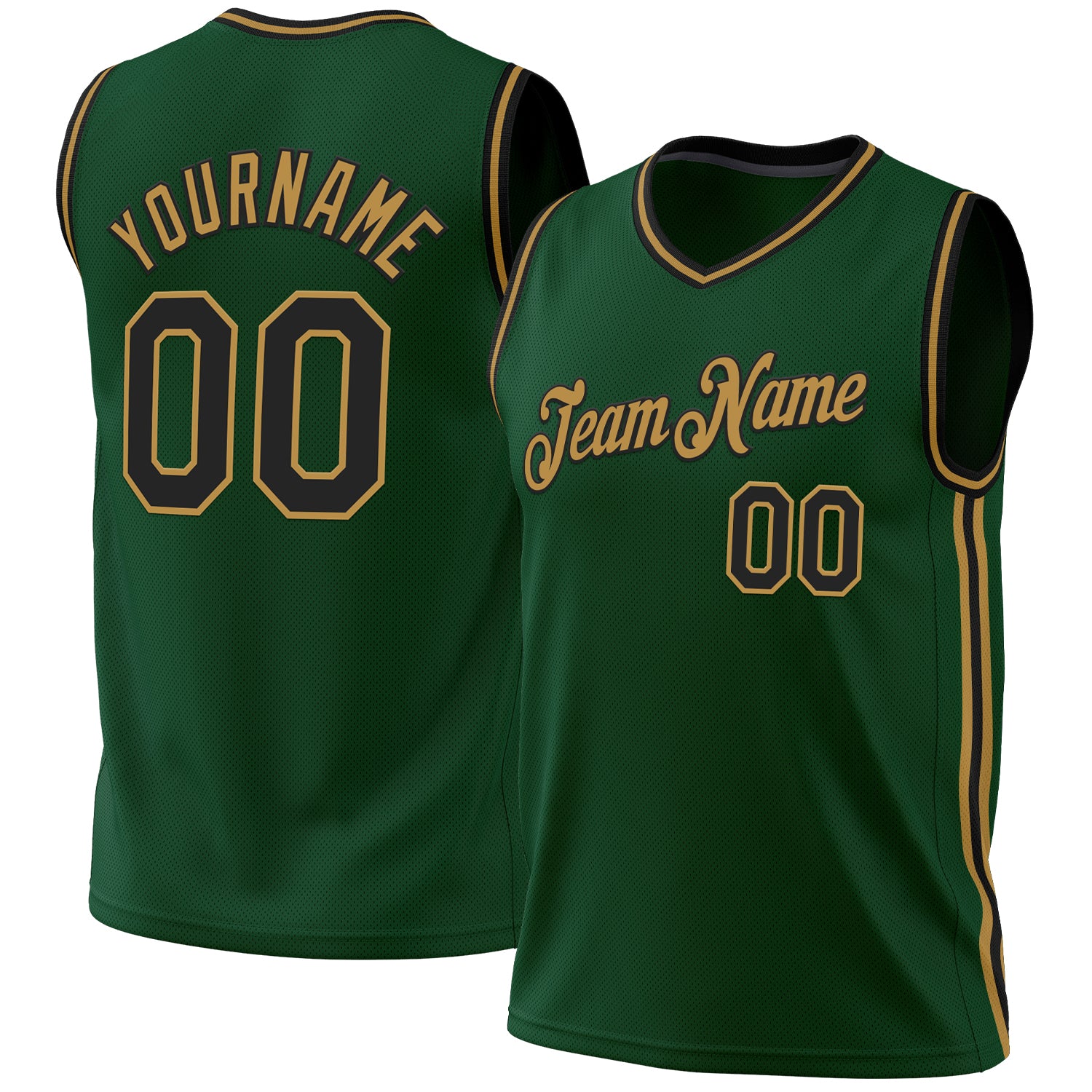 Custom Name Number Basketball Jersey - Personalized Hunter Green Black Gold Team Authentic Throwback Personalized Hunter