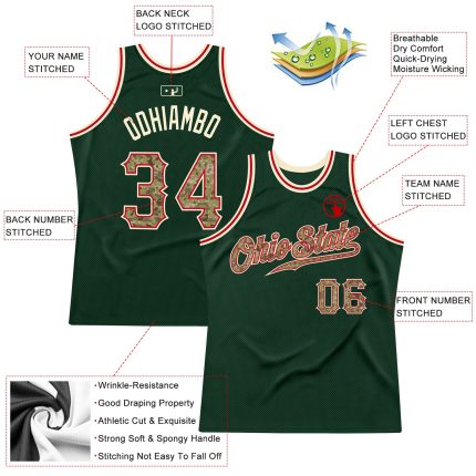 Custom Hunter Green Camo Cream Basketball Jersey with Team Name and Number - Authentic Throwback Style Personalized Hunter