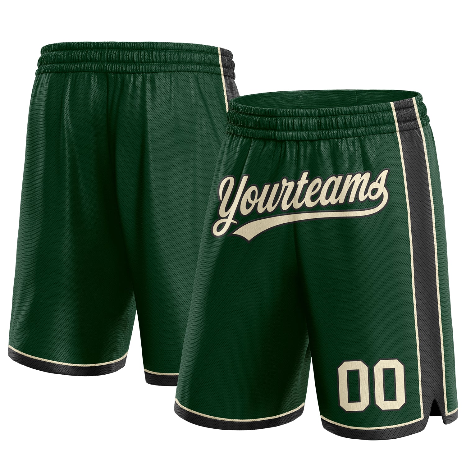Custom Name Number Authentic Basketball Shorts Hunter Green Cream Black Personalized Hunter Green Cream-Black Authentic Basketball