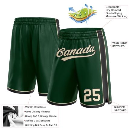 Custom Name Number Authentic Basketball Shorts Hunter Green Cream Black Personalized Hunter Green Cream-Black Authentic Basketball