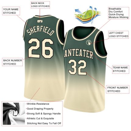 Custom Hunter Green Cream-Black Basketball Jersey with Name and Number - Authentic Fade Fashion Team Apparel Personalized