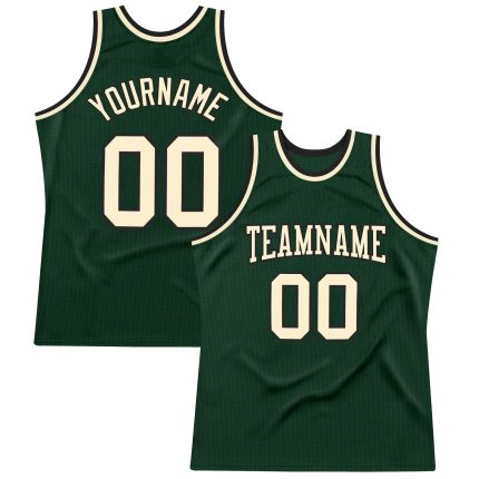 Personalized Hunter Green Cream Black Authentic Basketball Jersey for Men Personalized Hunter Green Cream-Black Authentic
