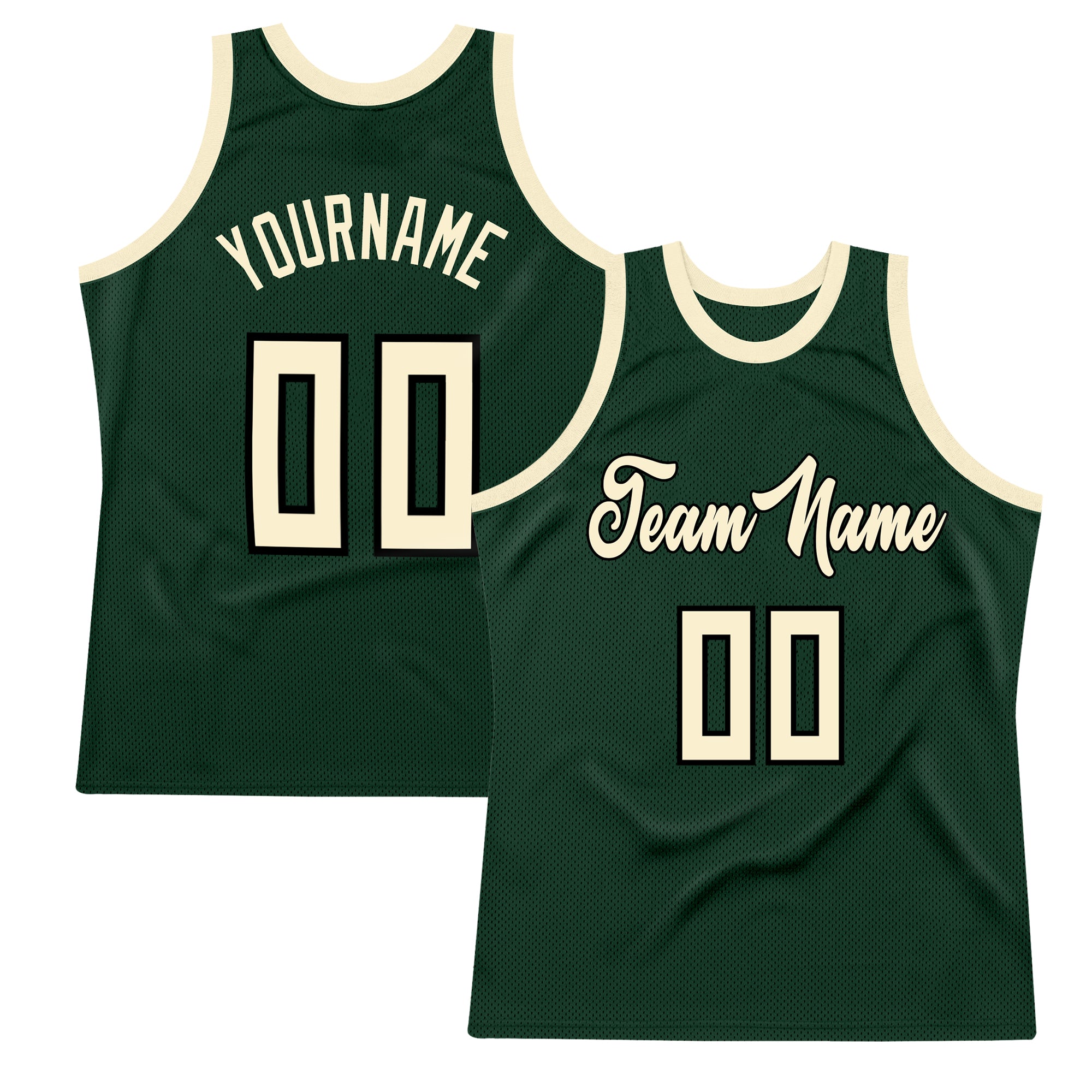 Custom Team Name Number Basketball Jersey in Hunter Green Cream-Black Authentic Throwback Style Personalized Hunter Green