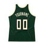 Custom Team Name Number Basketball Jersey in Hunter Green Cream-Black Authentic Throwback Style Personalized Hunter Green