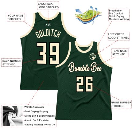 Custom Team Name Number Basketball Jersey in Hunter Green Cream-Black Authentic Throwback Style Personalized Hunter Green