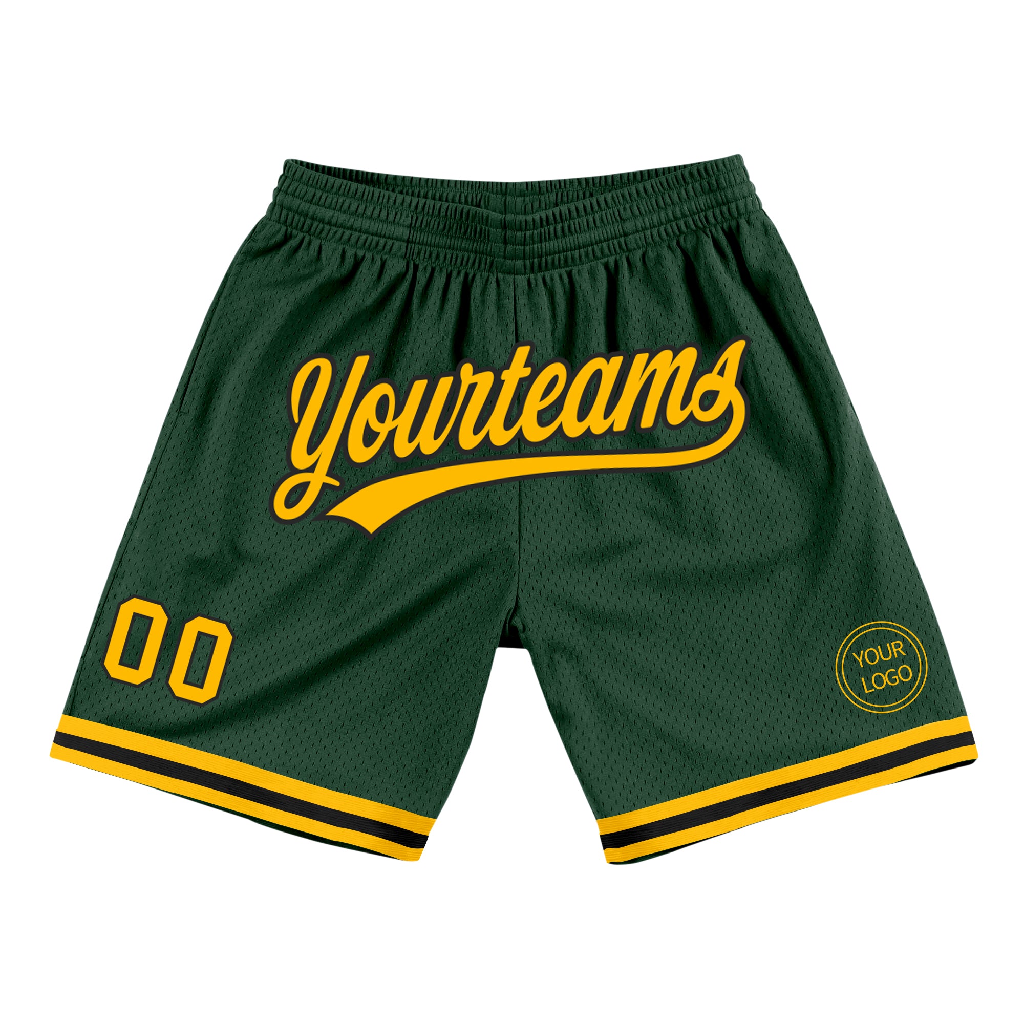 Custom Name Number Authentic Throwback Basketball Shorts - Hunter Green Gold Black Personalized Hunter Green Gold-Black Authentic