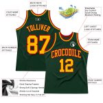 Custom Name and Number Authentic Throwback Basketball Jersey - Personalized Hunter Green with Gold and Red Accents Personalized