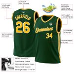 Personalized Authentic Basketball Jersey in Hunter Green with Gold-White Details, Throwback Style Personalized Hunter Green