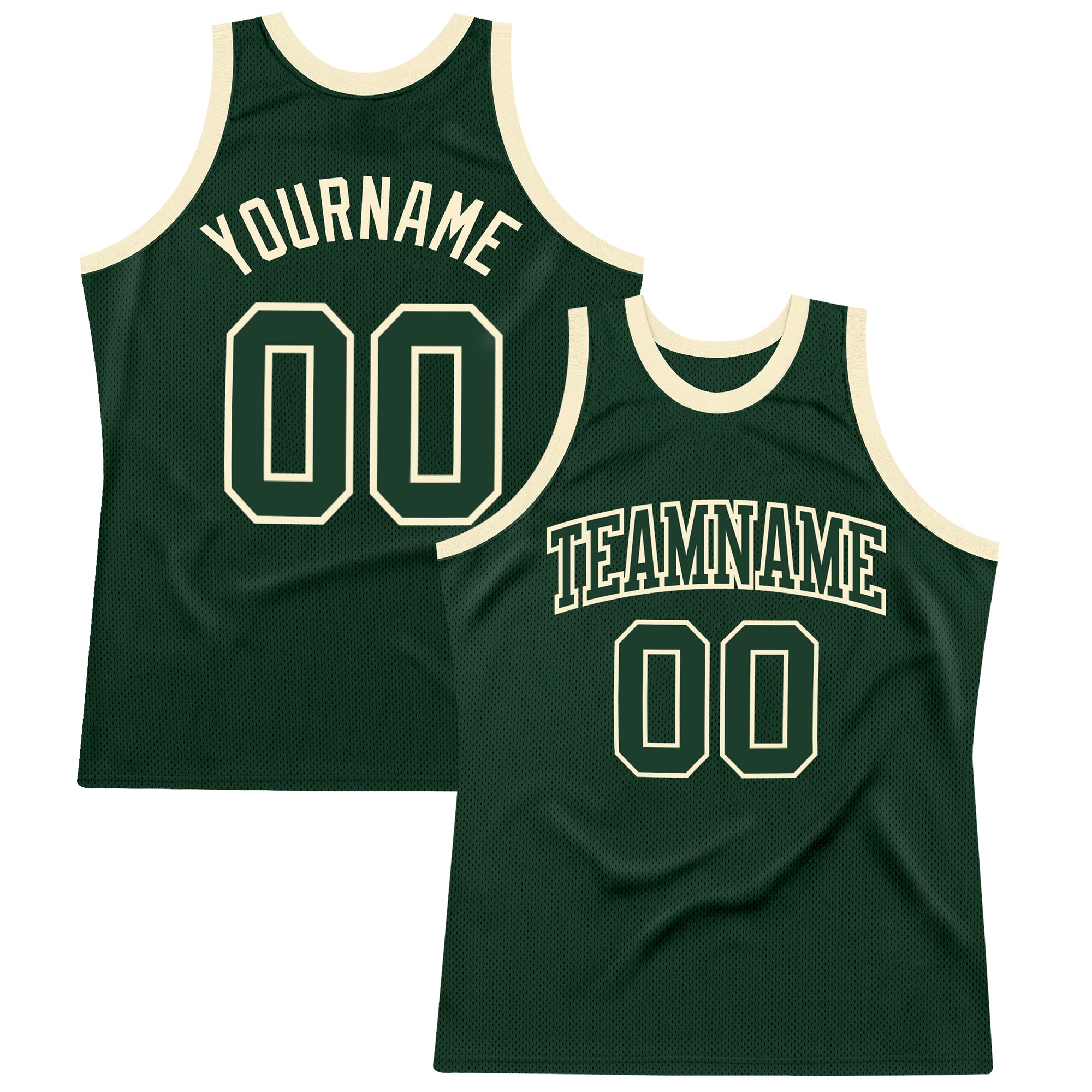 Custom Name and Number Basketball Jersey - Authentic Hunter Green and Cream Throwback Design Personalized Hunter Green Green-Cream