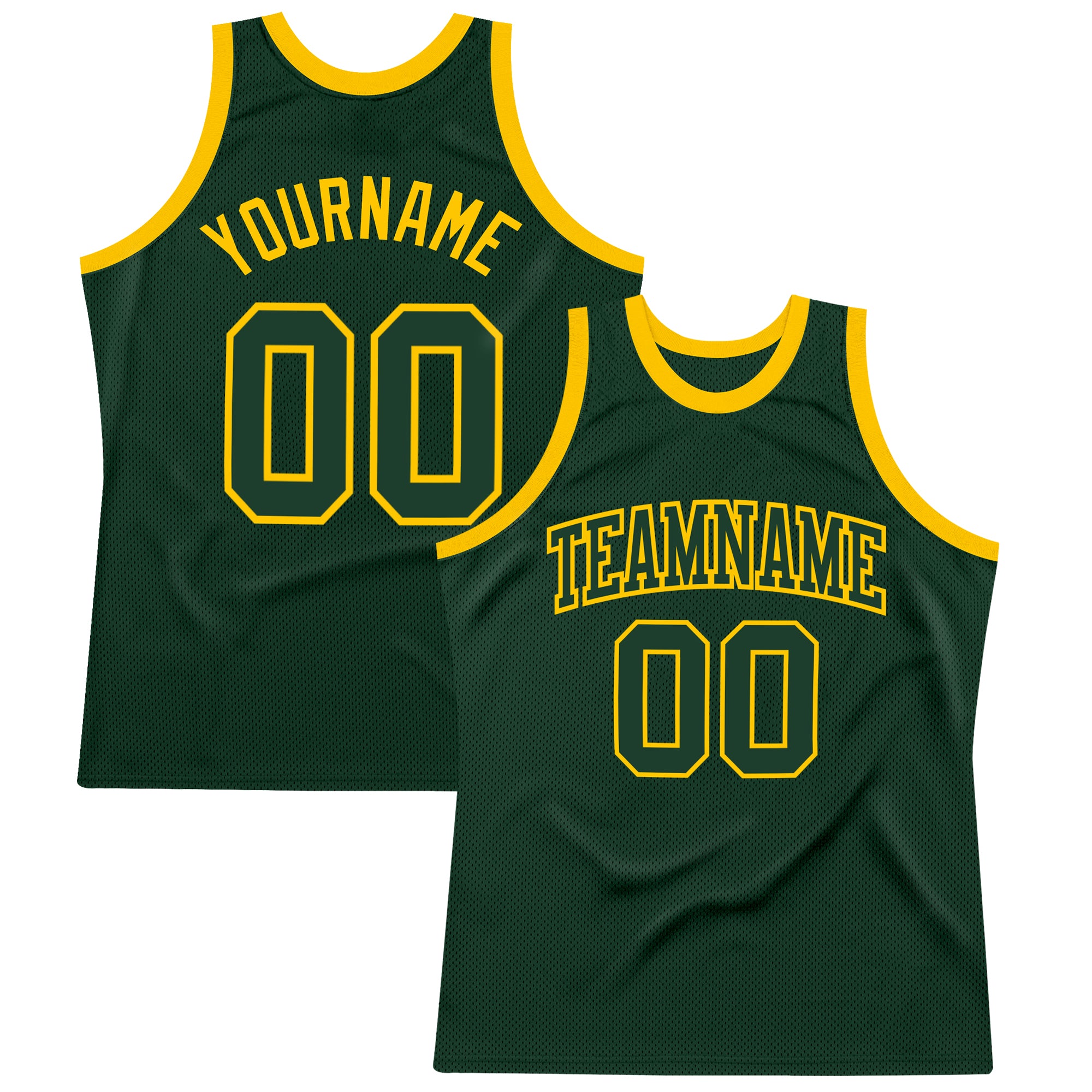 Custom Personalized Hunter Green and Gold Basketball Jersey with Name and Number - Authentic Throwback Style Personalized