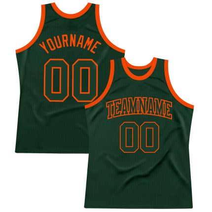 Custom Name and Number Basketball Jersey in Hunter Green and Orange - Authentic Throwback Design Personalized Hunter Green