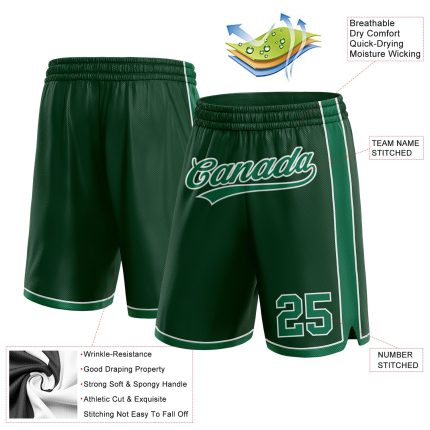 Custom Hunter Green Kelly Green-White Basketball Shorts with Name and Number - Authentic Team Apparel Personalized Hunter
